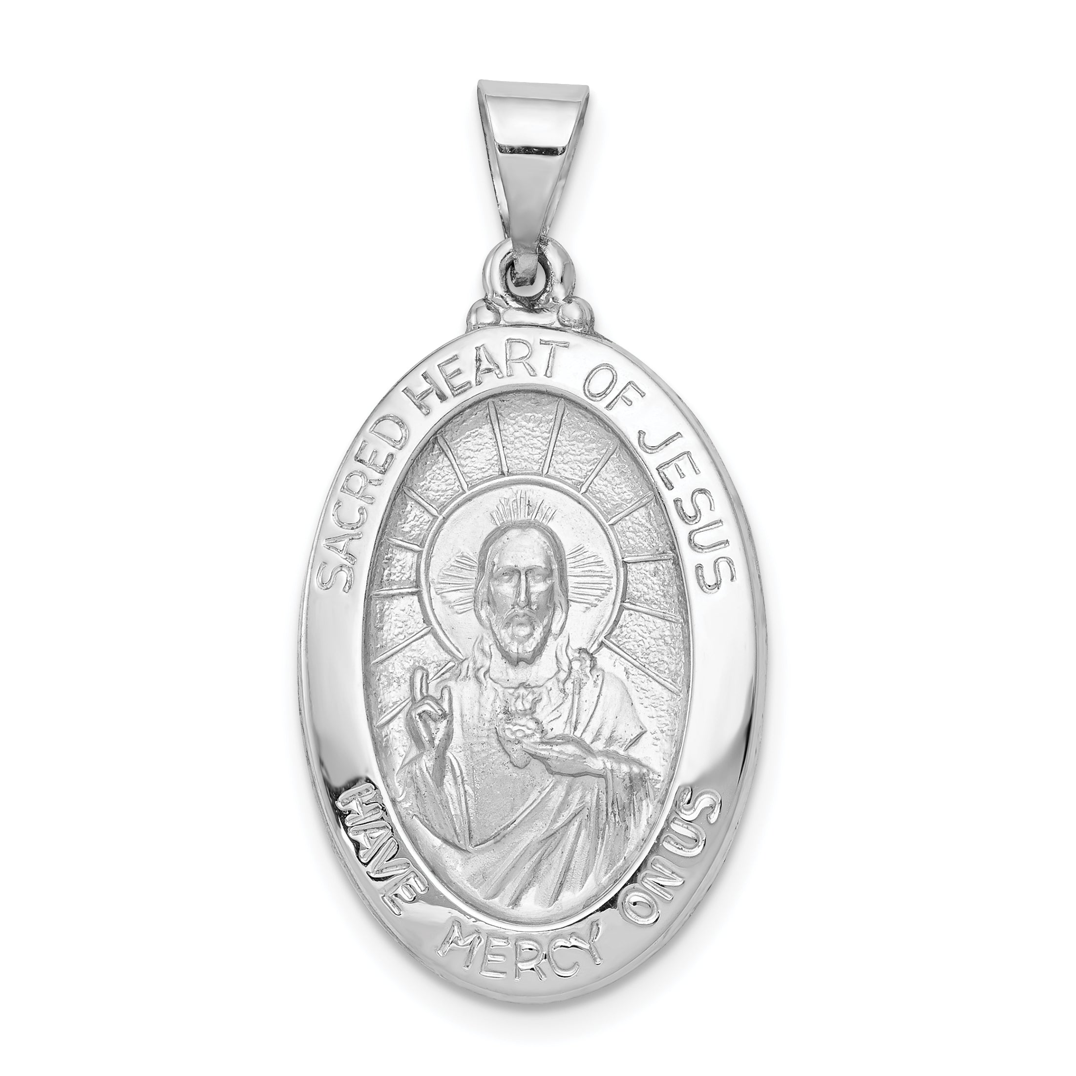 14k White Gold 14K White Gold Polish/Satin Sacred Heart Jesus Hollow Pendant