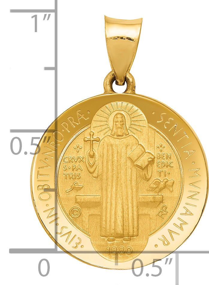 14k Yellow Gold 14k Polished and Satin St Benedict Hollow Medal Pendant