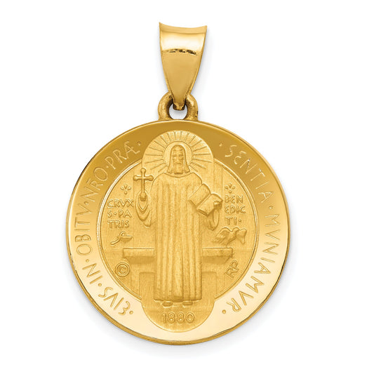 14k Yellow Gold 14k Polished and Satin St Benedict Hollow Medal Pendant