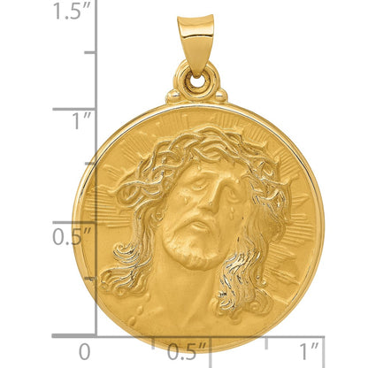 14k Yellow Gold 14k Polished and Satin Face of Jesus Medal Hollow Pendant