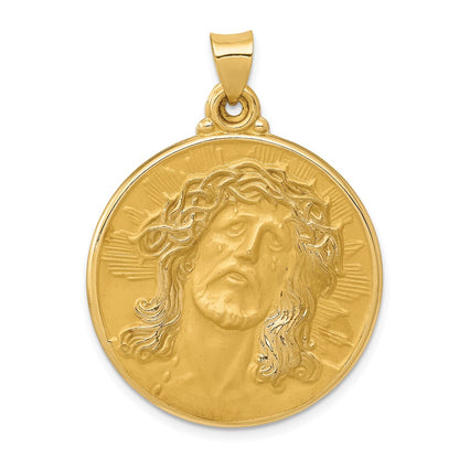 14k Yellow Gold 14k Polished and Satin Face of Jesus Medal Hollow Pendant