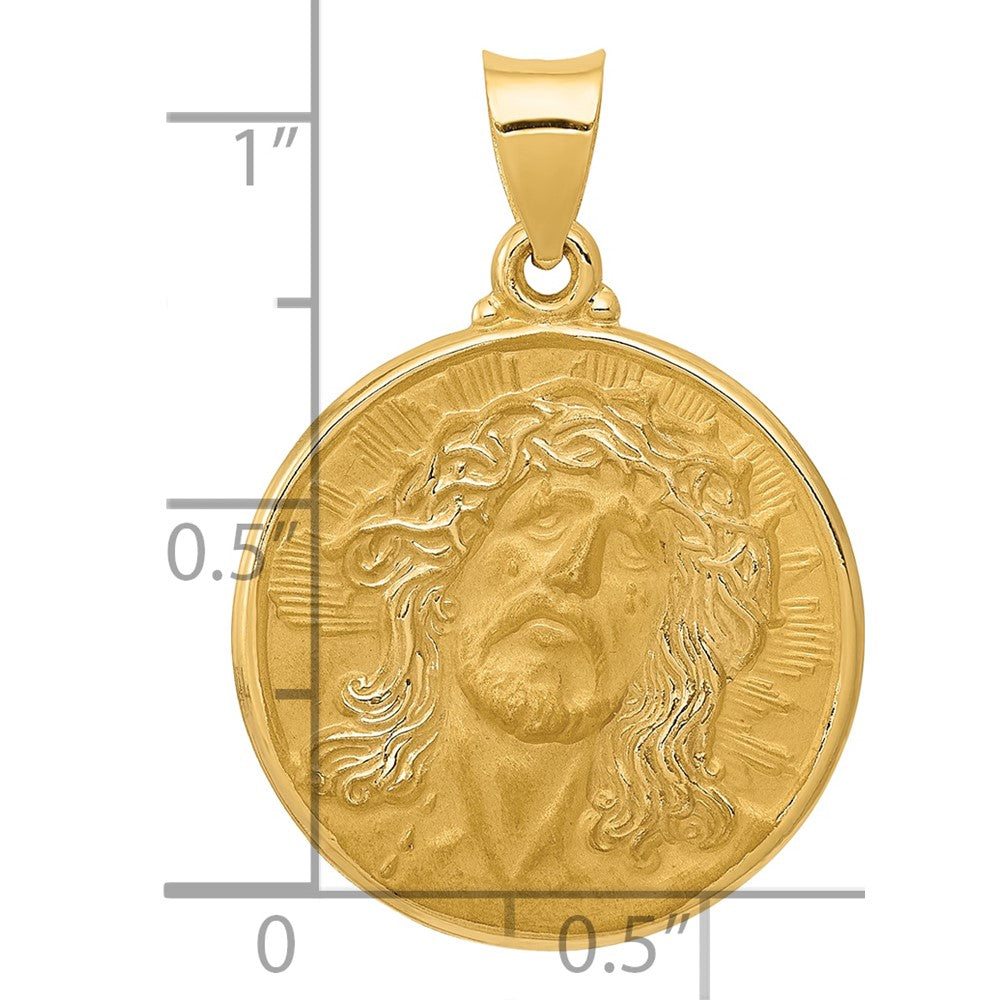 14k Yellow Gold 14k Polished and Satin Face of Jesus Medal Hollow Pendant