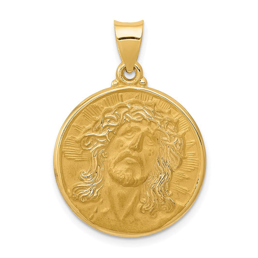 14k Yellow Gold 14k Polished and Satin Face of Jesus Medal Hollow Pendant