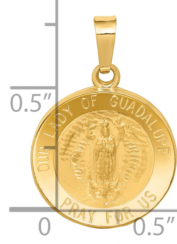 14k Yellow Gold 14k Polished and Satin Our Lady Guadalupe Medal Hollow Pendant