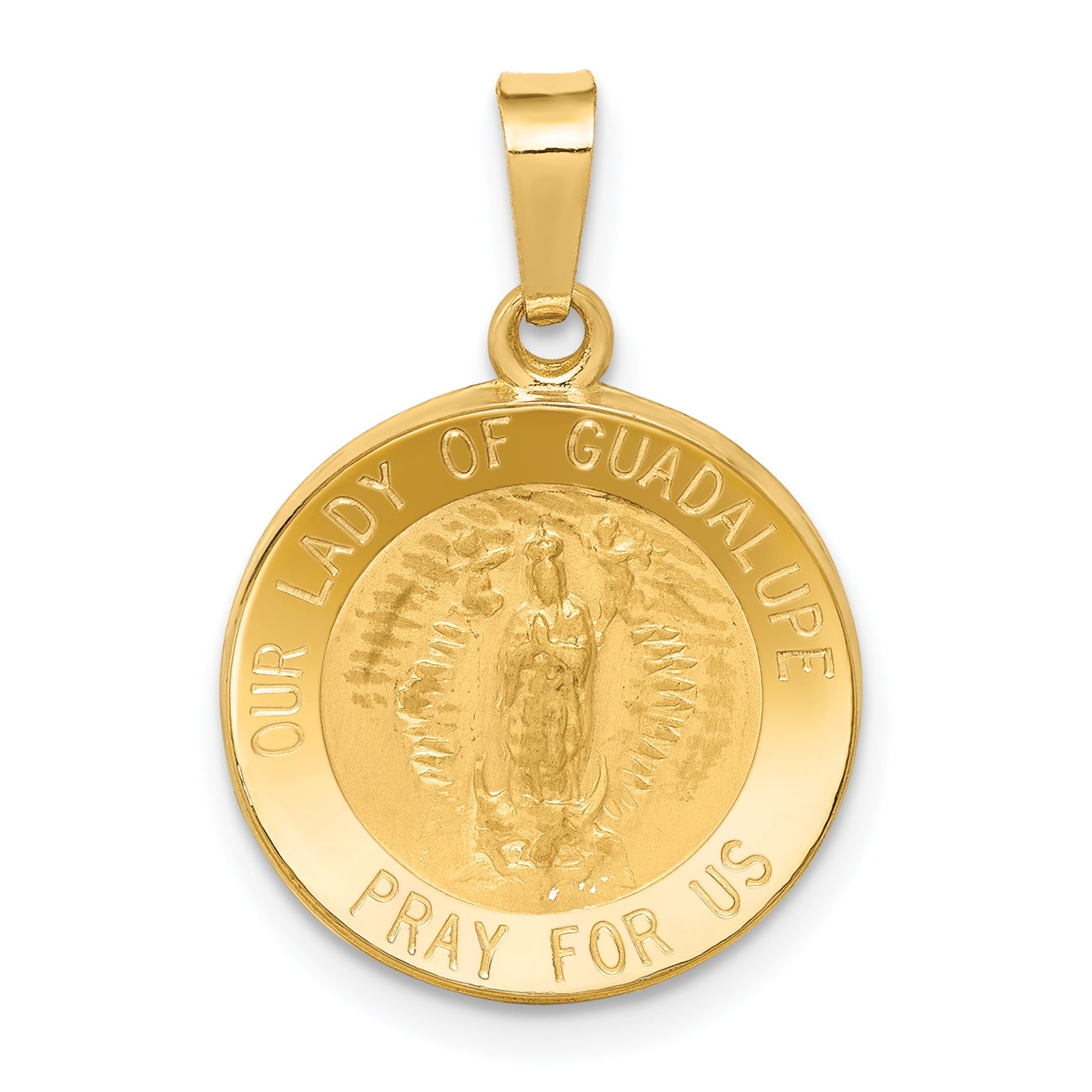 14k Yellow Gold 14k Polished and Satin Our Lady Guadalupe Medal Hollow Pendant