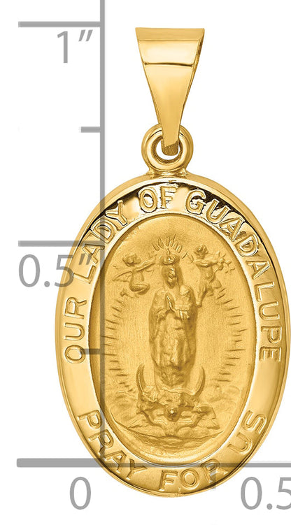 14k Yellow Gold 14k Polished and Satin Our Lady Guadalupe Medal Hollow Pendant