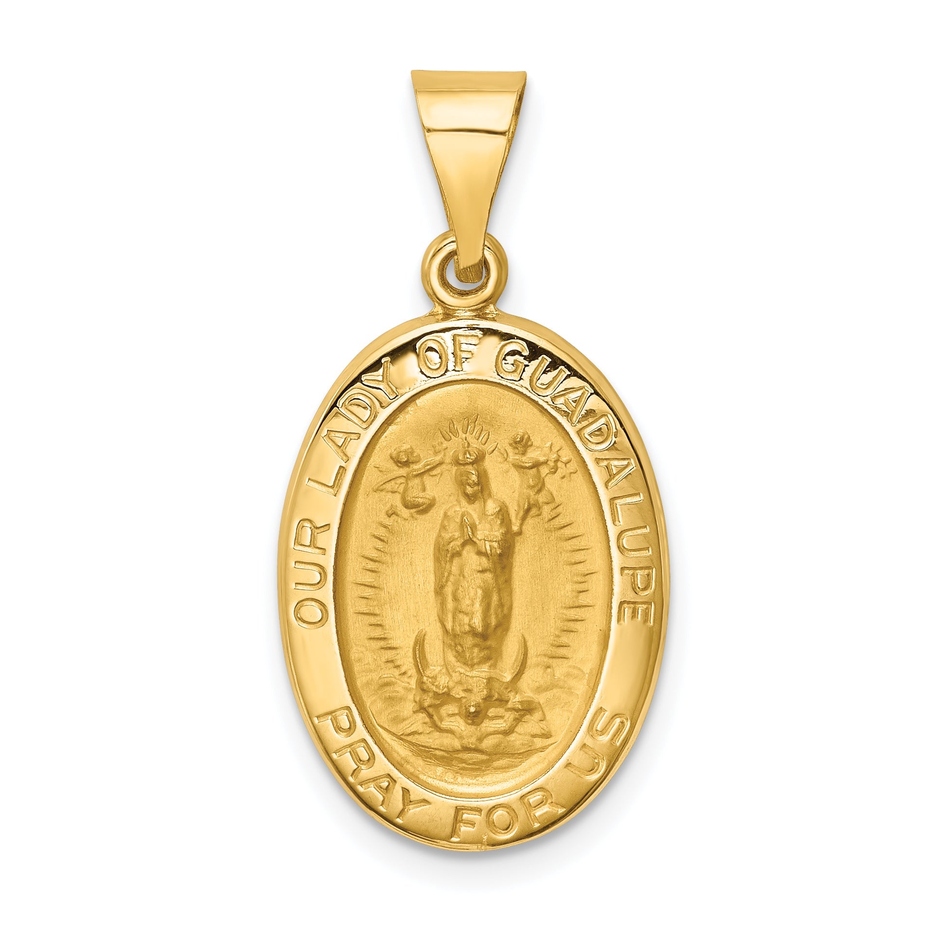 14k Yellow Gold 14k Polished and Satin Our Lady Guadalupe Medal Hollow Pendant