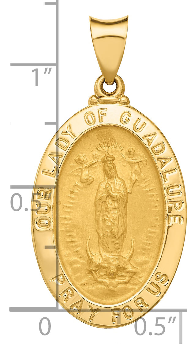 14k Yellow Gold 14k Polished and Satin Our Lady Guadalupe Medal Hollow Pendant