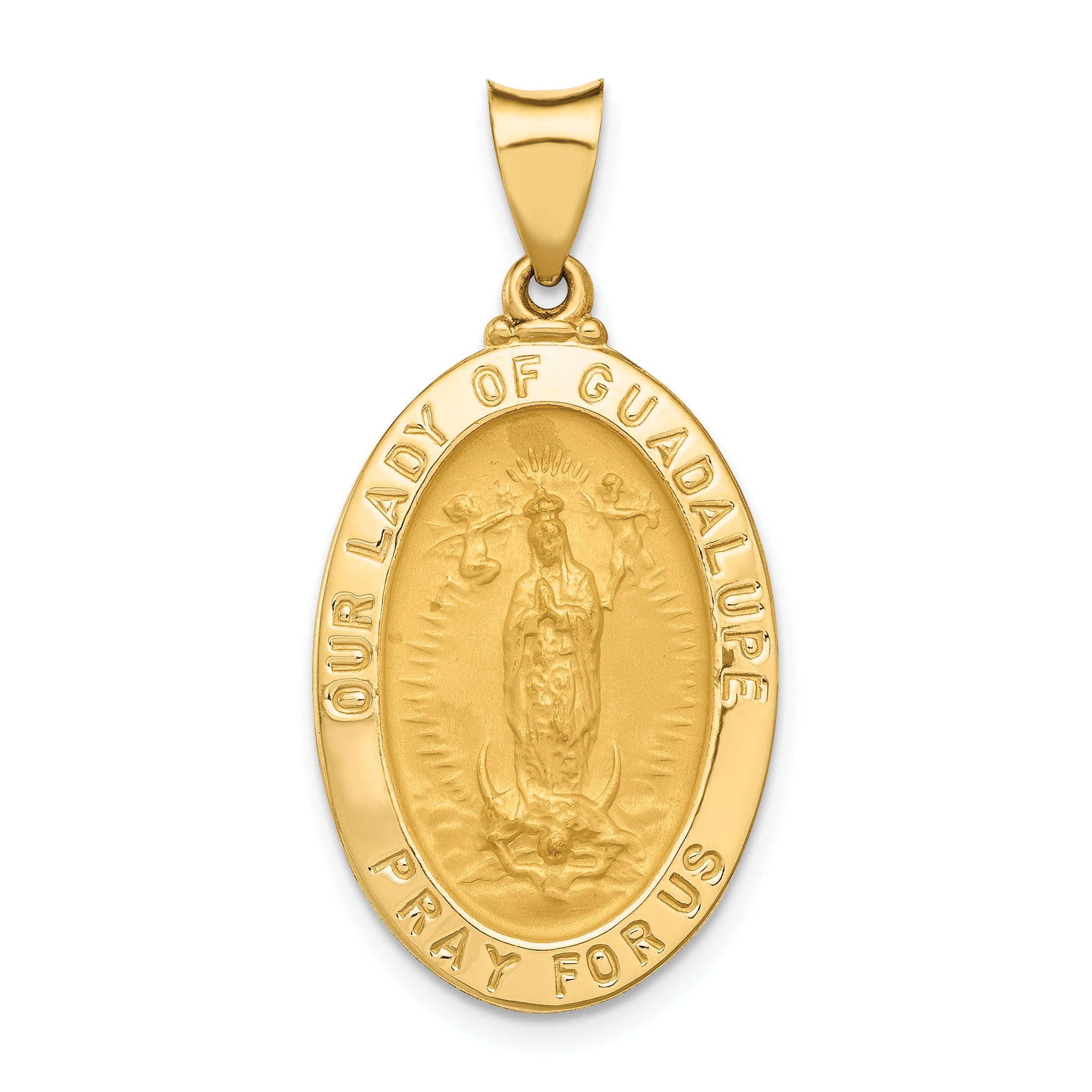 14k Yellow Gold 14k Polished and Satin Our Lady Guadalupe Medal Hollow Pendant
