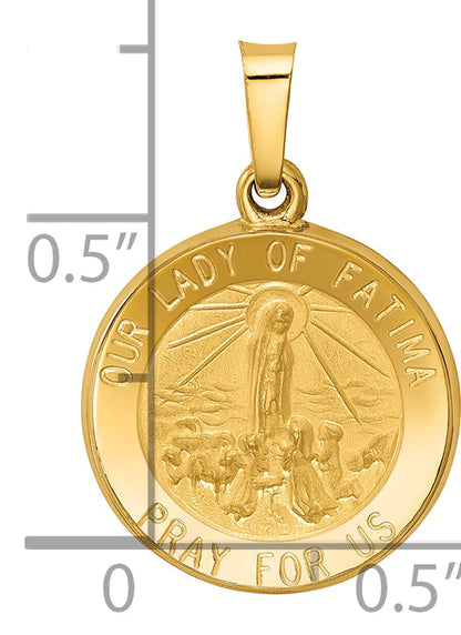 14k Yellow Gold 14k Polished and Satin Our Lady Fatima Medal Hollow Pendant