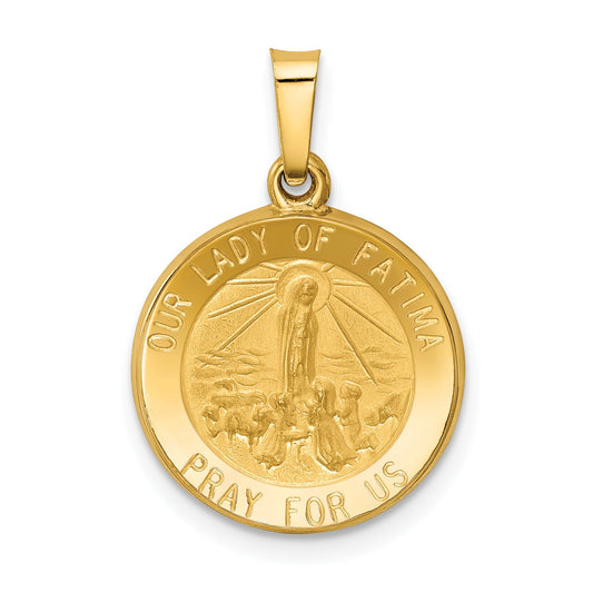 14k Yellow Gold 14k Polished and Satin Our Lady Fatima Medal Hollow Pendant