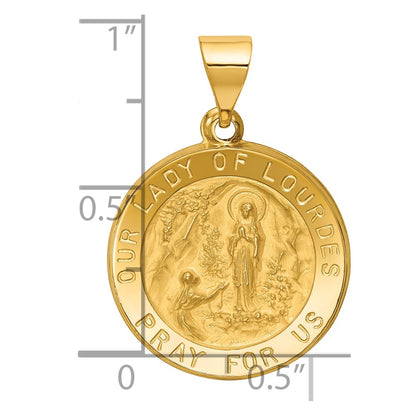 14k Yellow Gold 14k Polished and Satin Our Lady of Lourdes Medal Hollow Pendant