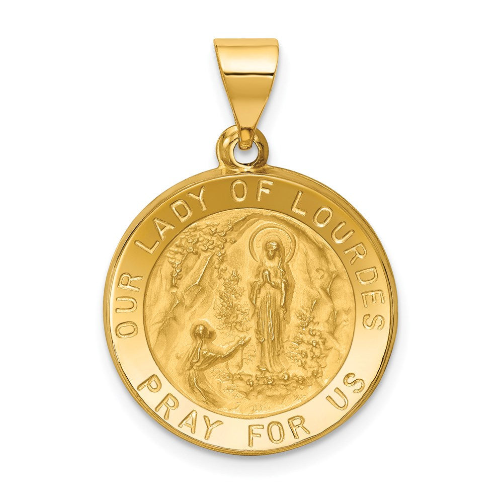 14k Yellow Gold 14k Polished and Satin Our Lady of Lourdes Medal Hollow Pendant