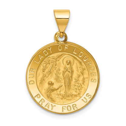 14k Yellow Gold 14k Polished and Satin Our Lady of Lourdes Medal Hollow Pendant