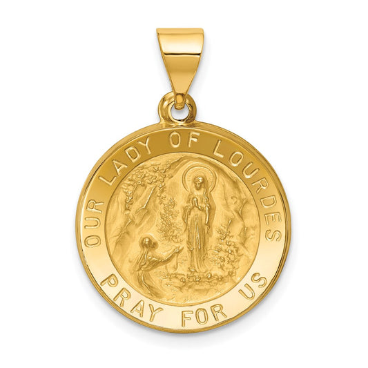 14k Yellow Gold 14k Polished and Satin Our Lady of Lourdes Medal Hollow Pendant
