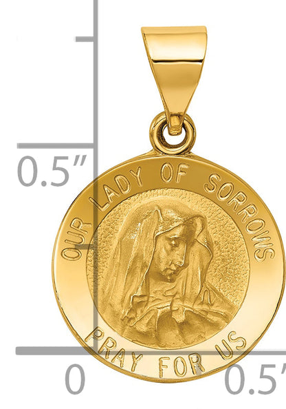 14k Yellow Gold 14k Polished and Satin Our Lady of Sorrows Medal Hollow Pendant