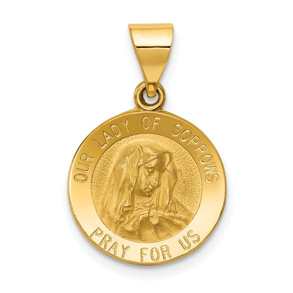 14k Yellow Gold 14k Polished and Satin Our Lady of Sorrows Medal Hollow Pendant
