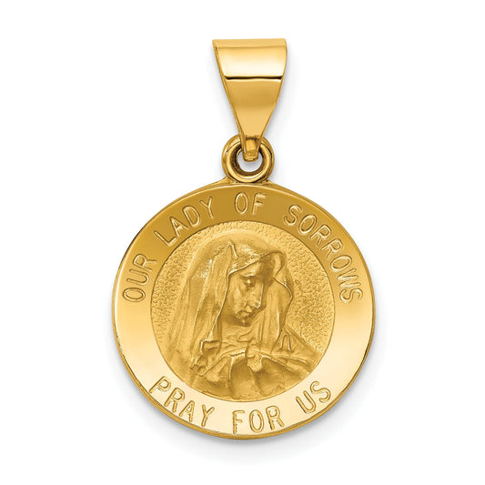 14k Yellow Gold 14k Polished and Satin Our Lady of Sorrows Medal Hollow Pendant