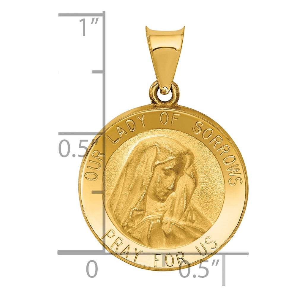 14k Yellow Gold 14k Polished and Satin Our Lady of Sorrows Medal Hollow Pendant