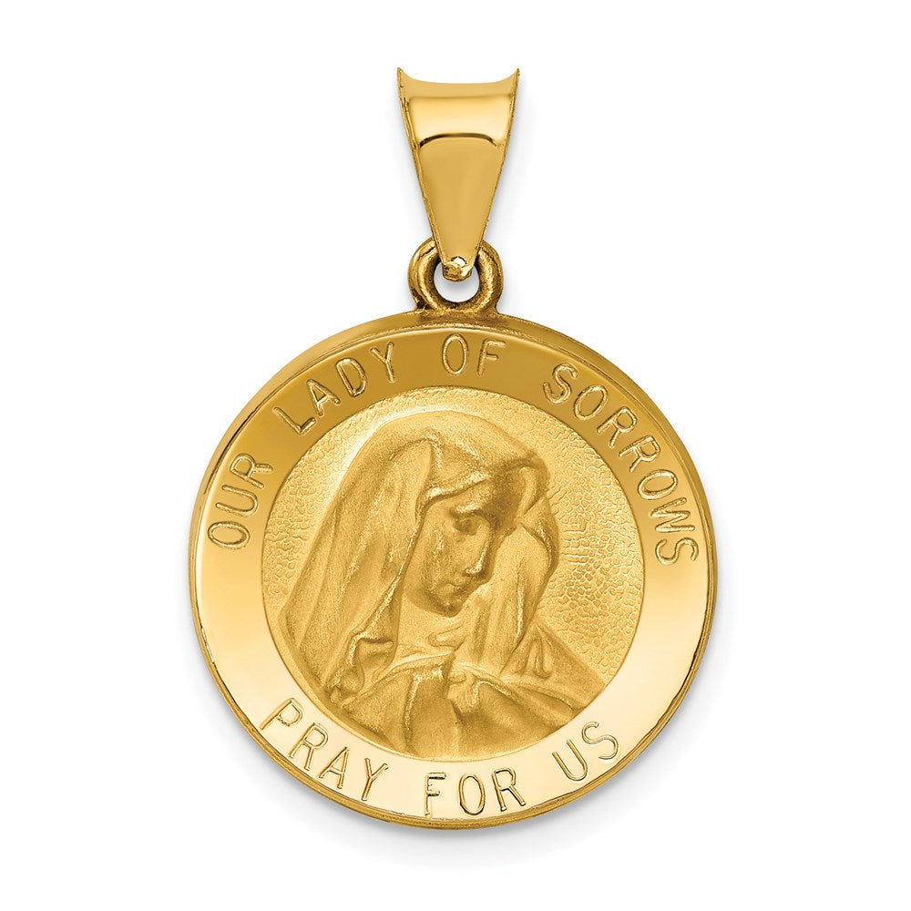 14k Yellow Gold 14k Polished and Satin Our Lady of Sorrows Medal Hollow Pendant