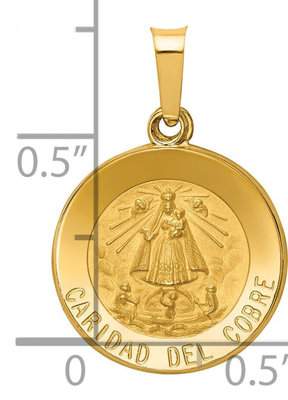 14k Yellow Gold 14k Polished and Satin Caridad Del Cobre Medal Hollow Pendant