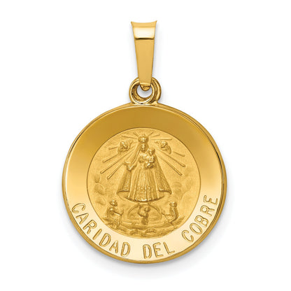 14k Yellow Gold 14k Polished and Satin Caridad Del Cobre Medal Hollow Pendant