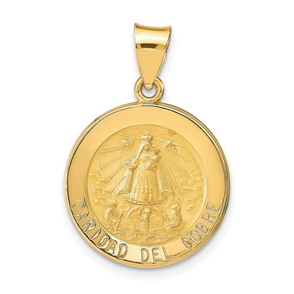 14k Yellow Gold 14k Polished and Satin Caridad del Cobre Medal Hollow Pendant