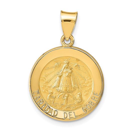 14k Yellow Gold 14k Polished and Satin Caridad del Cobre Medal Hollow Pendant