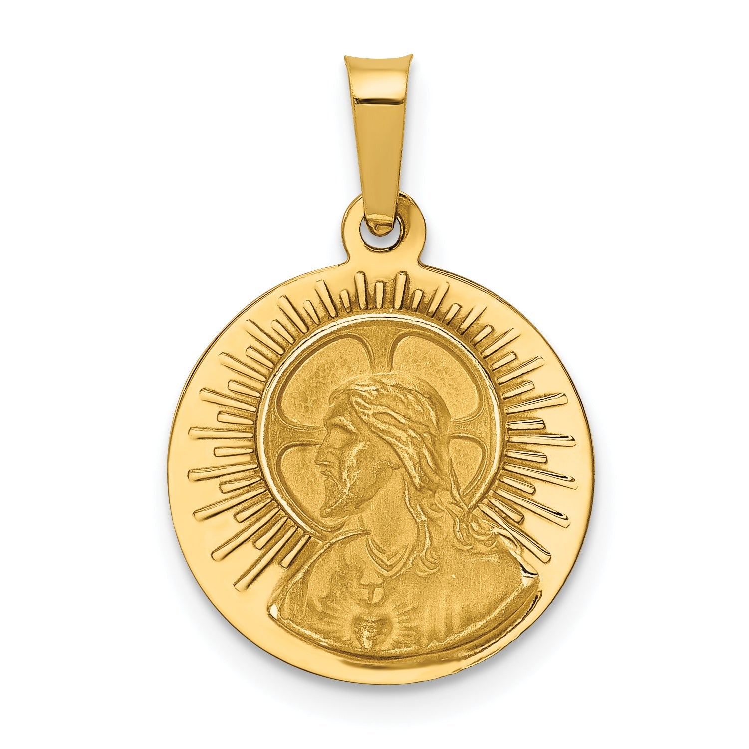 14k Yellow Gold 14k Matka Boska Czestochowska Reversible Medal Hollow Pendant