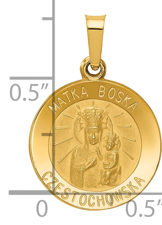 14k Yellow Gold 14k Matka Boska Czestochowska Reversible Medal Hollow Pendant