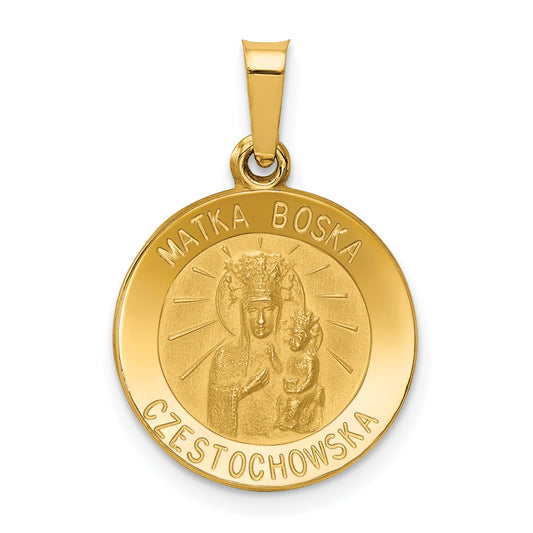 14k Yellow Gold 14k Matka Boska Czestochowska Reversible Medal Hollow Pendant