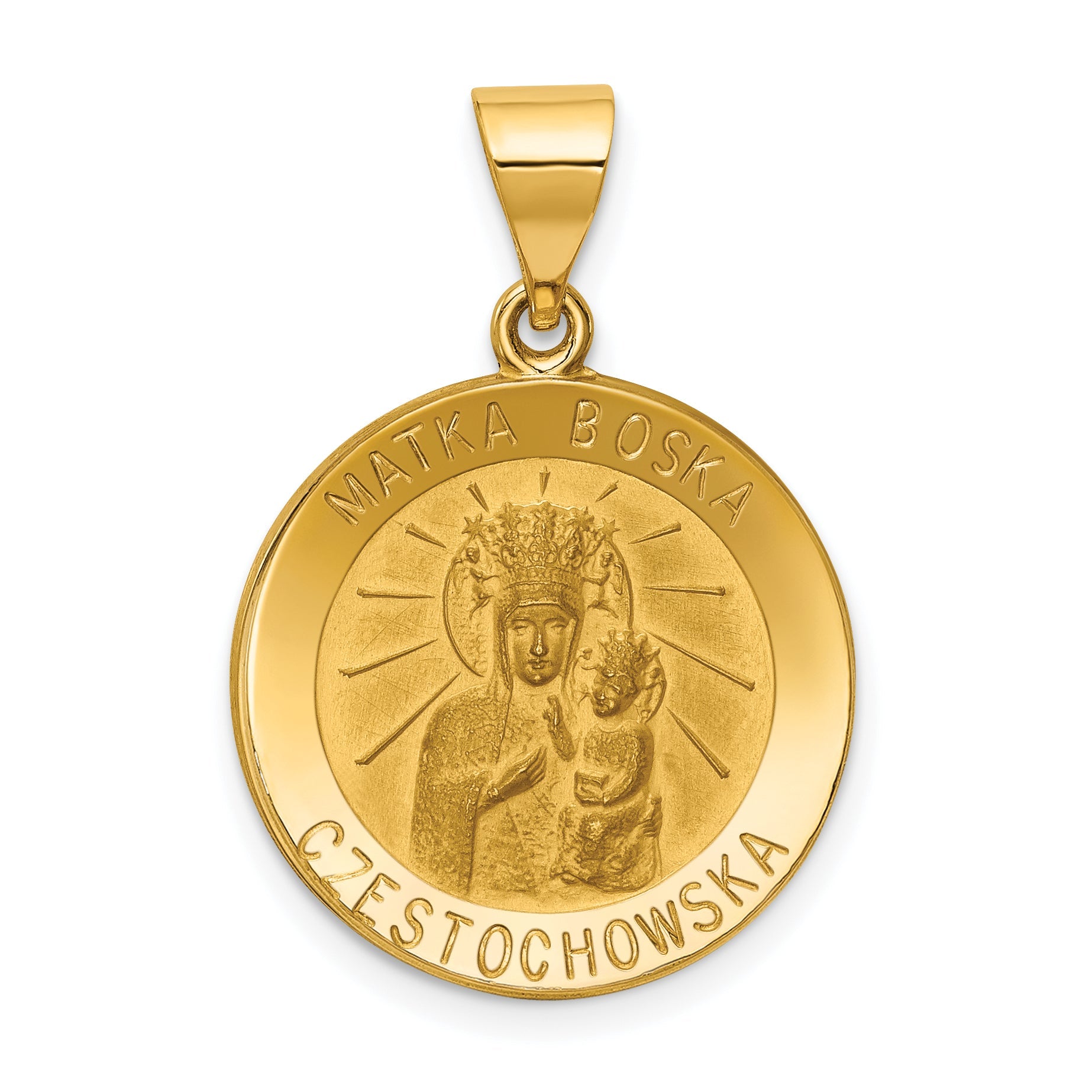 14k Yellow Gold 14K Matka Boska Czestochowska Reversible Medal Hollow Pendant