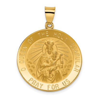 14K Yellow Gold Queen Of The Holy Scapular Reversible Medal Hollow Pendant