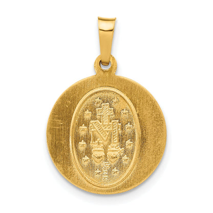 14k Yellow Gold 14k Polished and Satin Miraculous Medal Hollow Pendant