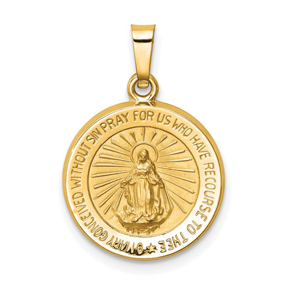 14k Yellow Gold 14k Polished and Satin Miraculous Medal Hollow Pendant