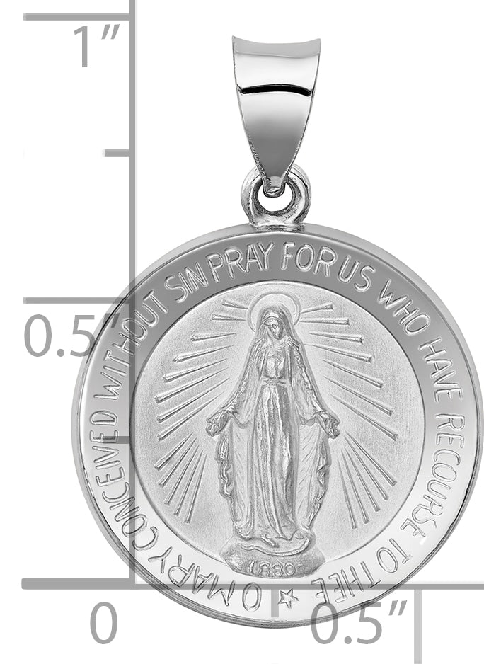 14k White Gold 14k White Gold Polished /Satin Miraculous Medal Hollow Pendant