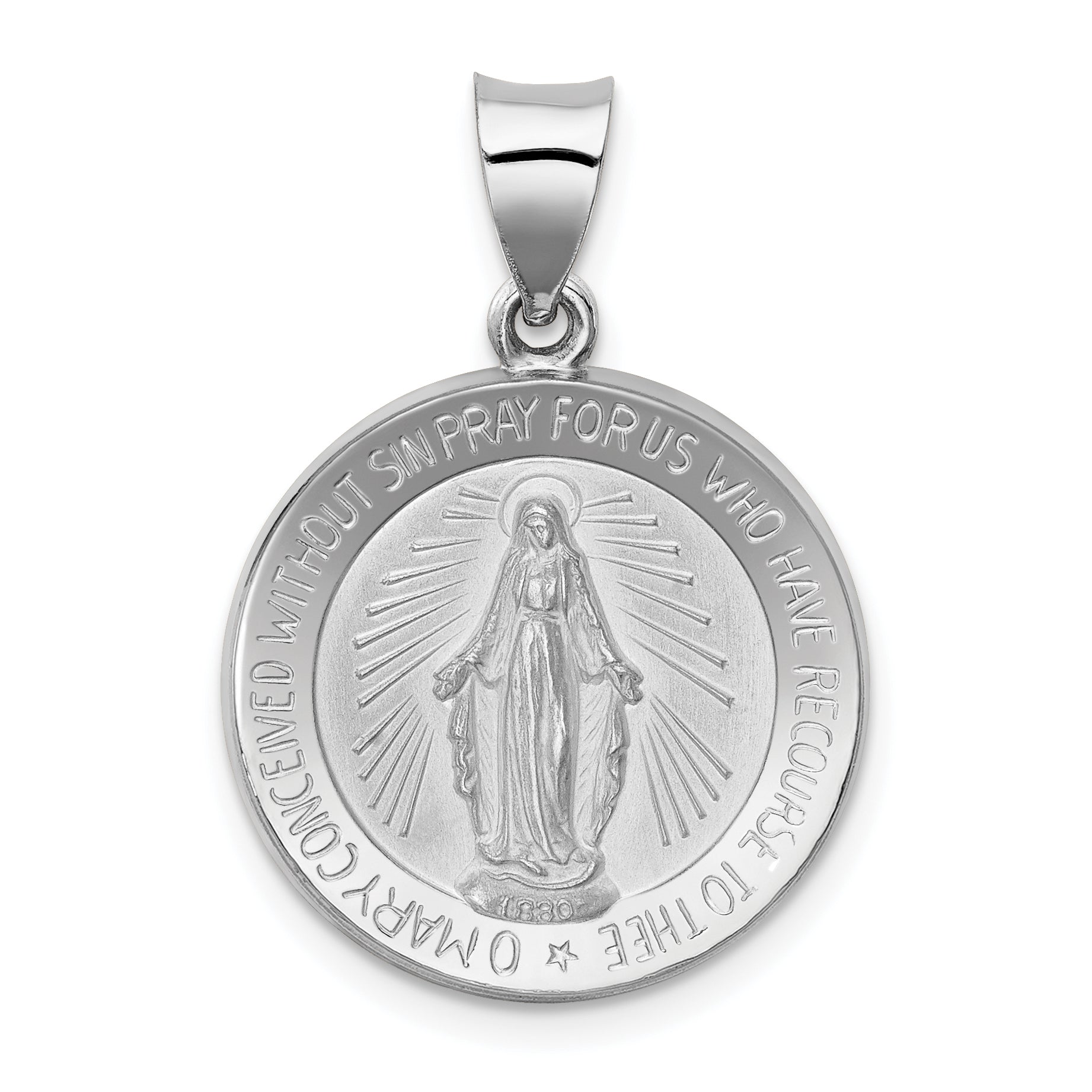 14k White Gold 14k White Gold Polished /Satin Miraculous Medal Hollow Pendant