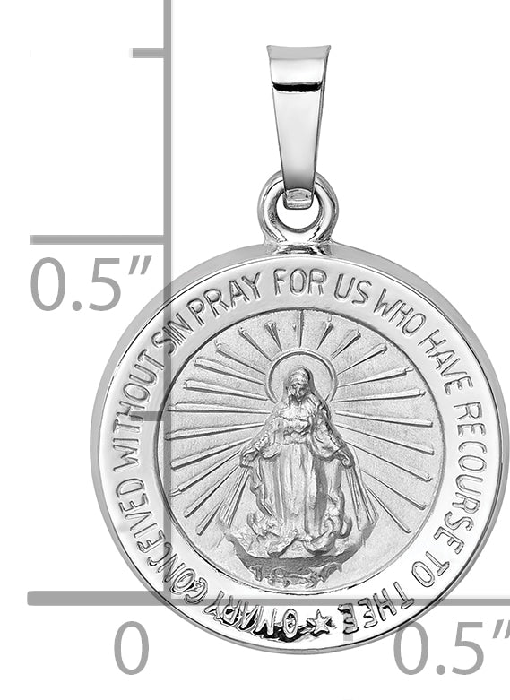 14k White Gold 14k White Gold Polished / Satin Miraculous Medal Hollow Pendant