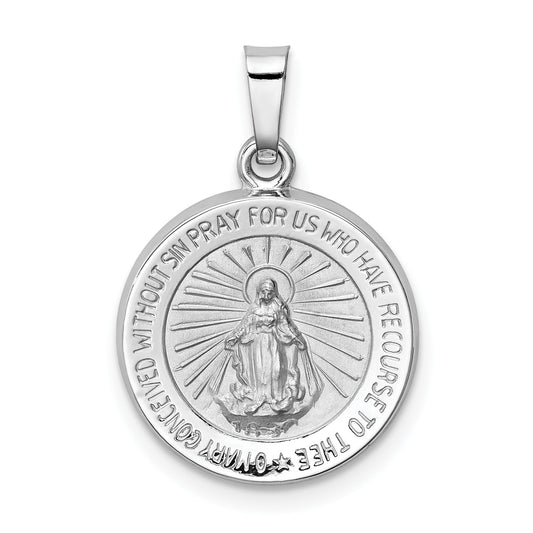 14k White Gold 14k White Gold Polished / Satin Miraculous Medal Hollow Pendant