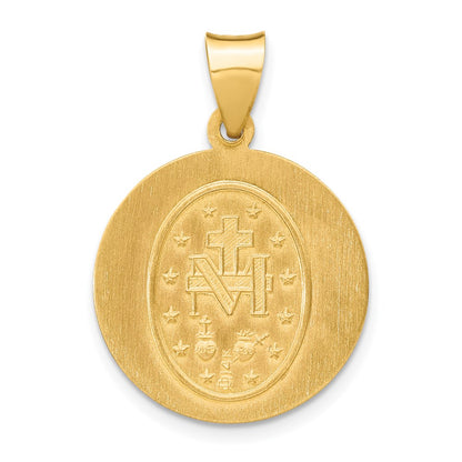 14k Yellow Gold 14k Polished and Satin Miraculous Medal Hollow Pendant