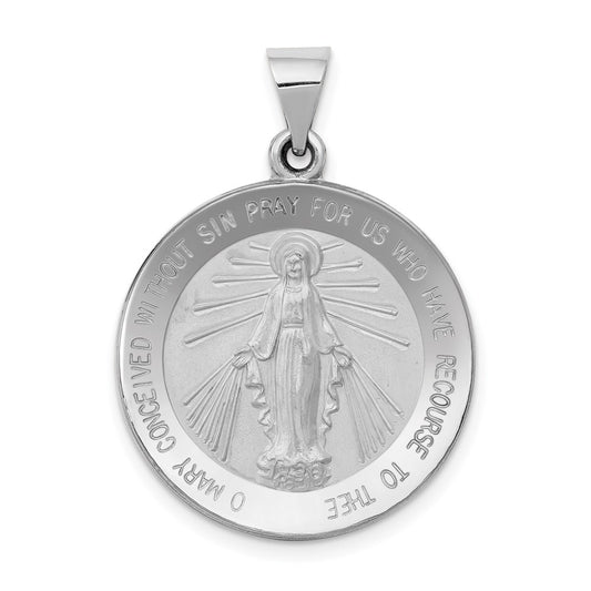 14k White Gold 14k White Gold Polished / Satin Miraculous Medal Hollow Pendant