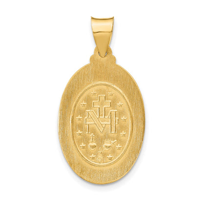 14k Yellow Gold 14k Polished and Satin Miraculous Medal Hollow Pendant