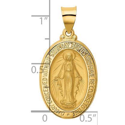 14k Yellow Gold 14k Polished and Satin Miraculous Medal Hollow Pendant