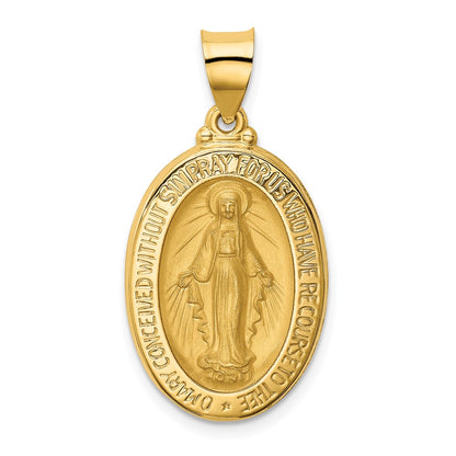 14k Yellow Gold 14k Polished and Satin Miraculous Medal Hollow Pendant