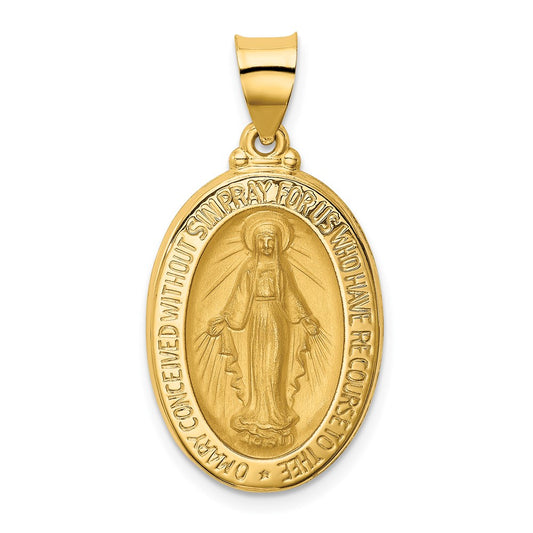 14k Yellow Gold 14k Polished and Satin Miraculous Medal Hollow Pendant