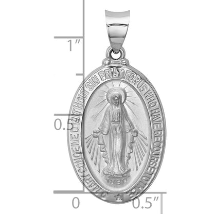 14k White Gold 14k White Gold Polished/Satin Miraculous Medal Hollow Pendant
