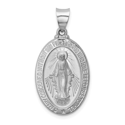 14k White Gold 14k White Gold Polished/Satin Miraculous Medal Hollow Pendant