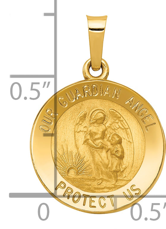 14k Yellow Gold 14k Polished and Satin Our Guardian Angel Medal Hollow Pendant