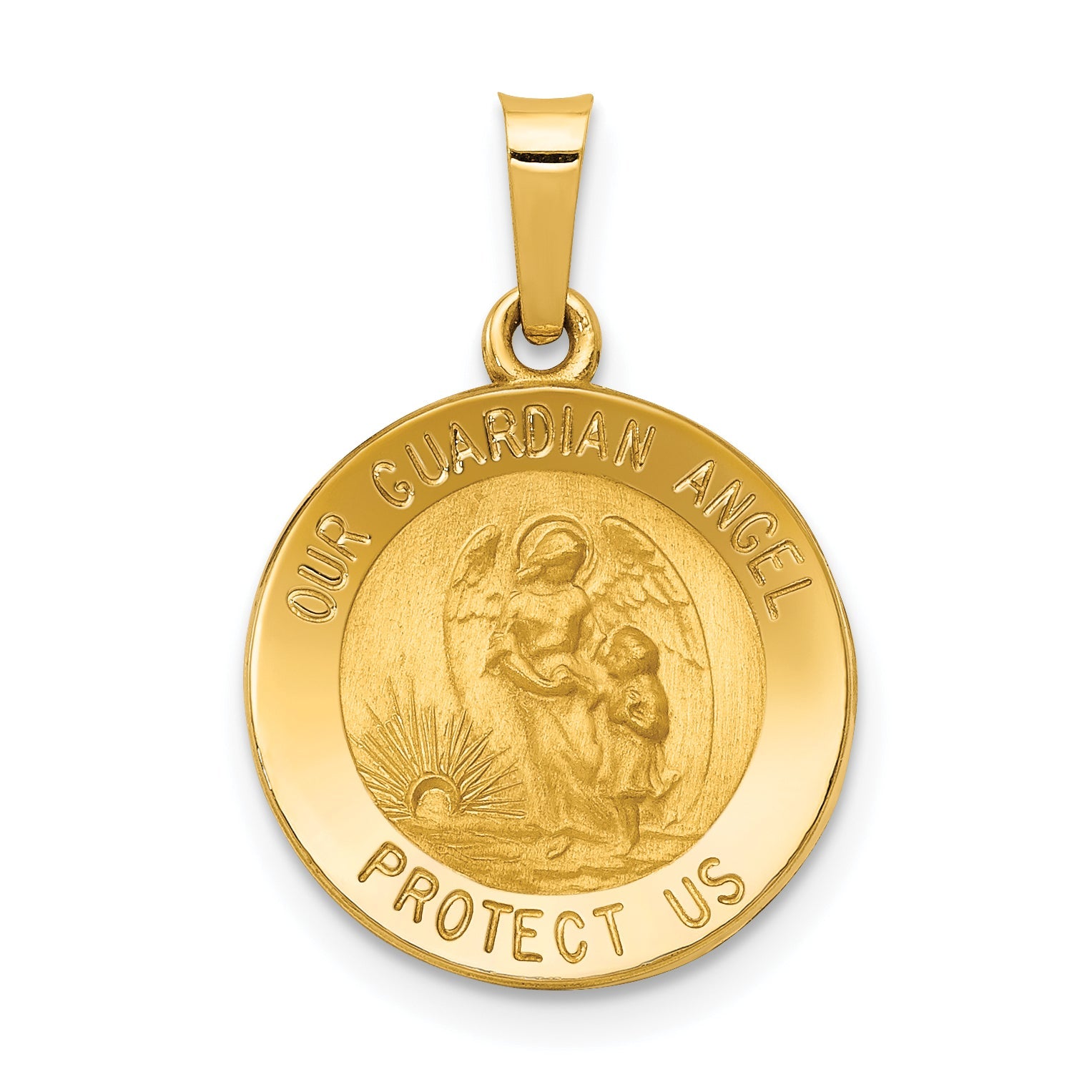 14k Yellow Gold 14k Polished and Satin Our Guardian Angel Medal Hollow Pendant