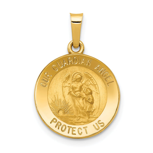 14k Yellow Gold 14k Polished and Satin Our Guardian Angel Medal Hollow Pendant